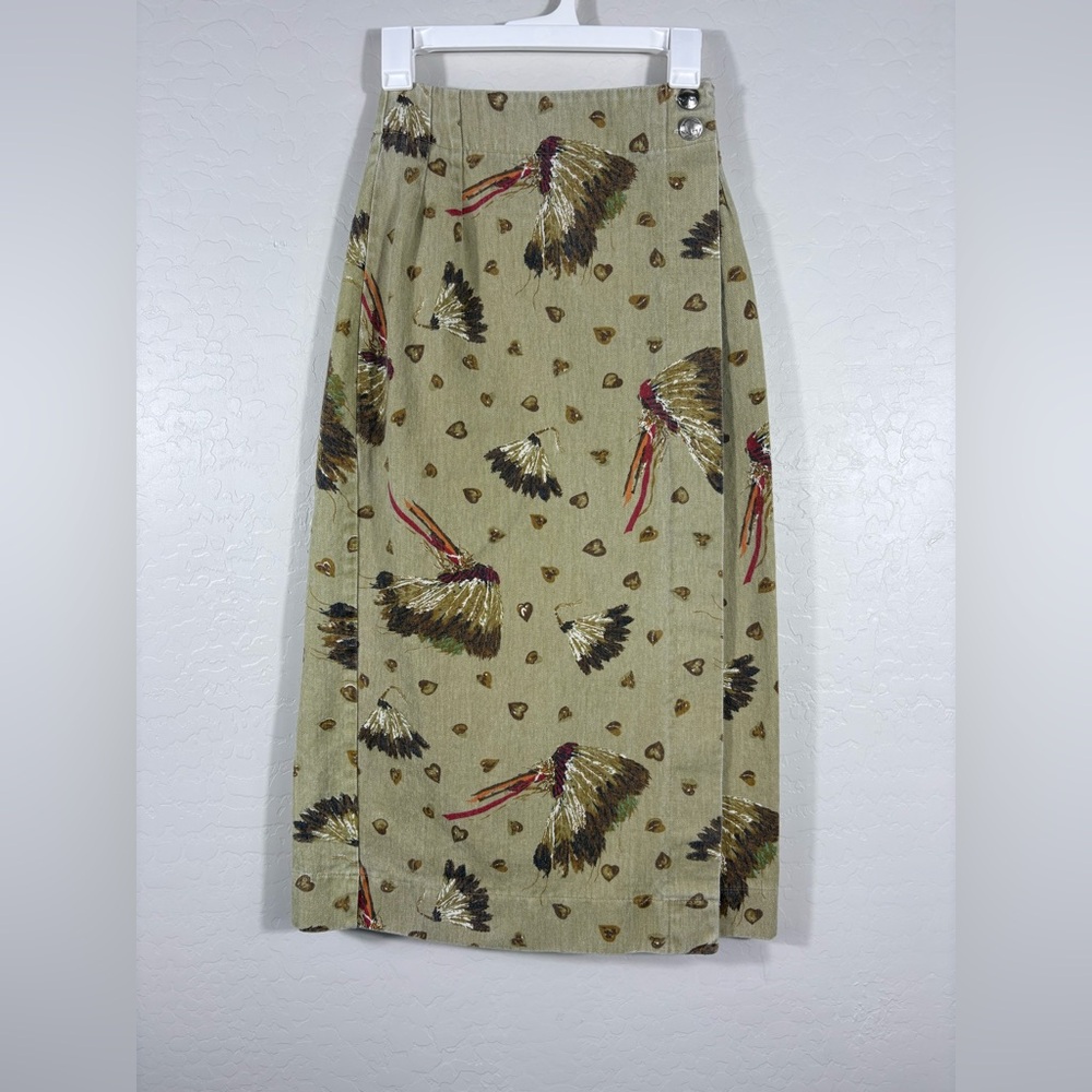 Vintage Wrap Skirt War Bonnet Print Western Buffalo Nickel‎ Button 90’s Small